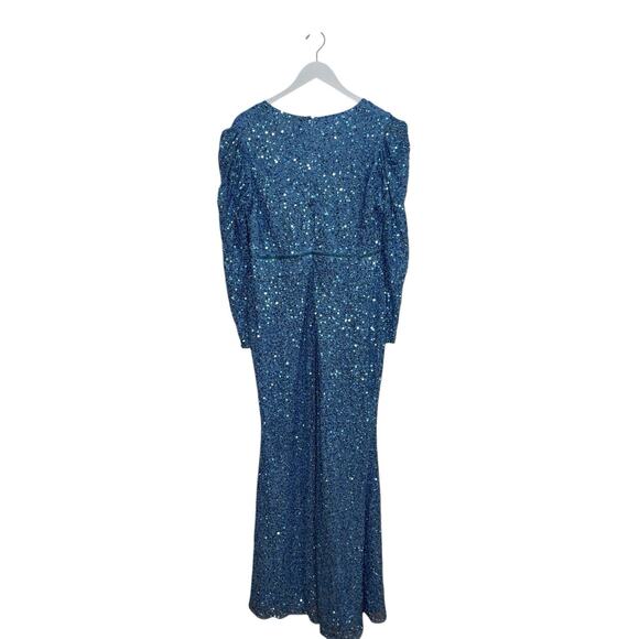 Mac Duggal Dress 5510 French Blue Sequin Long Sleeve Gown Size 12 - Picture 5 of 7